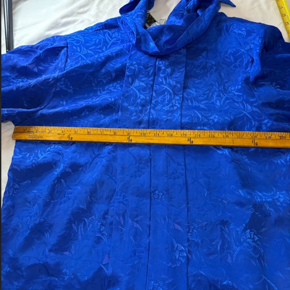 Vintage SK & Company Long Sleeve Blouse Royal Blue Mock Neck/Shoulder Pad Size12 - Picture 8 of 13